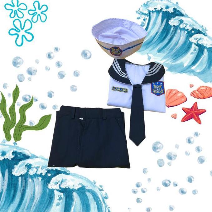 Kostum Baju seragam pelaut sailor popeye popaye cilik anak nahkoda kapal anak pakaian setelan set ju