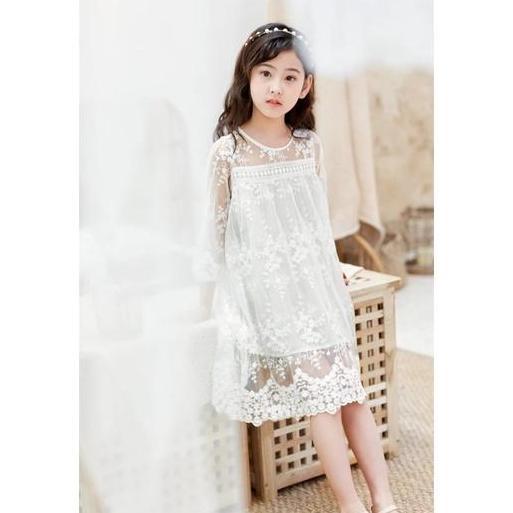 New- White Brocade Dress Putih Anak Import Dress Brukat Anak