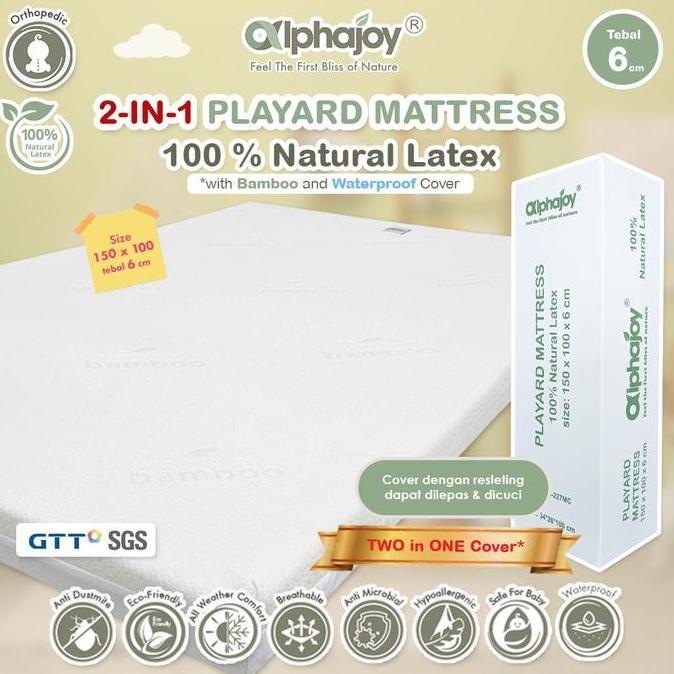 Alphajoy 2in1 Playard Mattress 100% Natural Latex 2 in 1 cover bamboo waterproof 150 x 100 bedding c