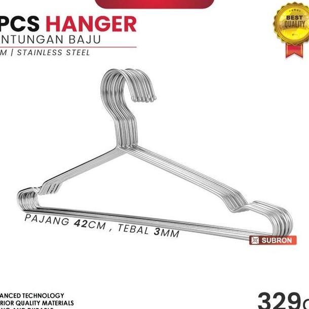 SUBRON 5PCS HANGER GANTUNGAN BAJU TEBAL STAINLESS STEEL 3MM