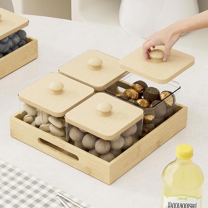 Lebaran ExclusiveToples Set Lebaran Nampan Desain Kayu Toples Kotak Tempat Kue Coklat Permen Toples 