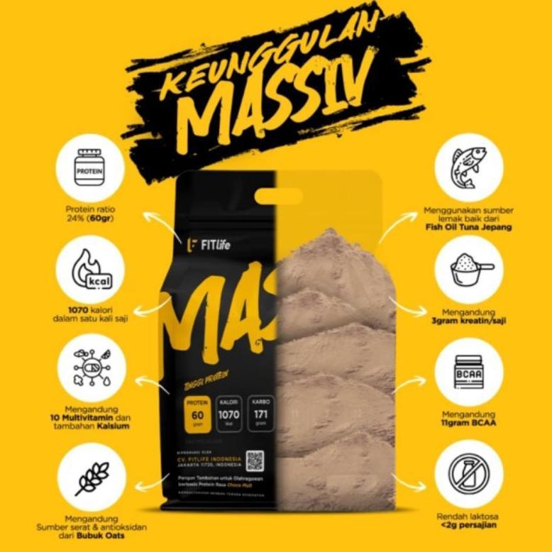 Fitlife Massiv Gainer 12 Lbs Susu Penambah Berat Badan Tinggi Kalori & Protein Original