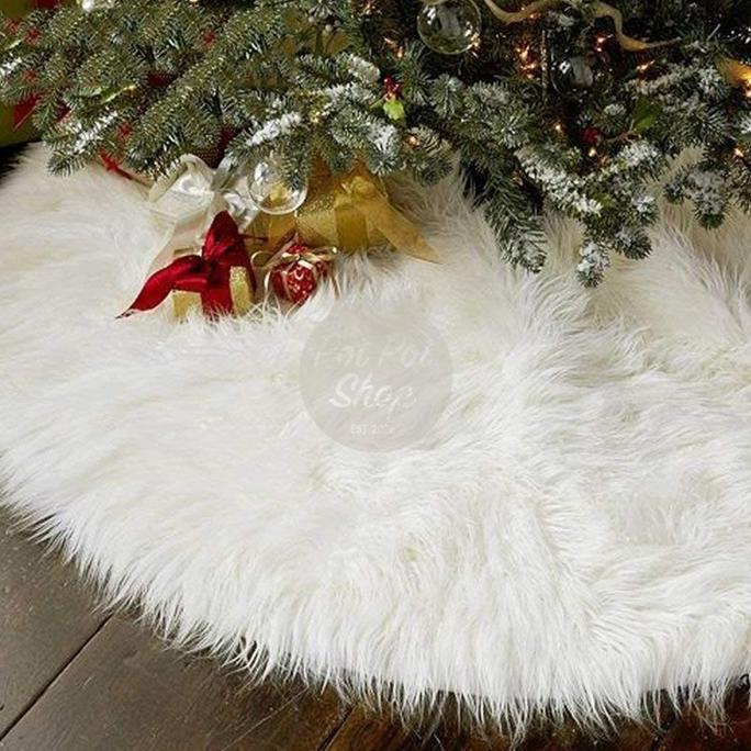 siap kirim] Karpet Pohon Natal Premium 120cm Bahan Bulu Glitter Tatakan Christmas Tree Skirt Pohon G