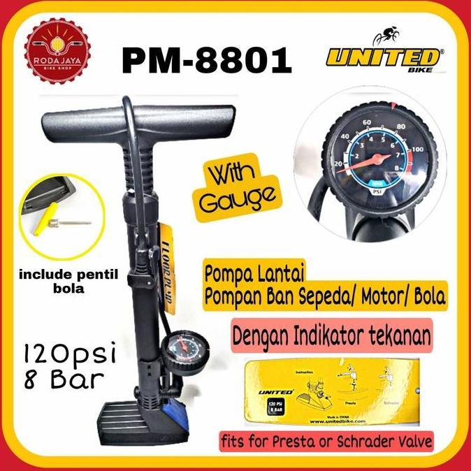 United Pm-8801 Pompa Ban Sepeda/ Motor Dengan Indikator Tekanan