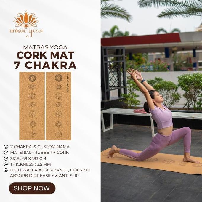 TERBARU - Cork Mat Yoga Rubber/ Matras Yoga Custom Motif 7 Chakra + Custom nama