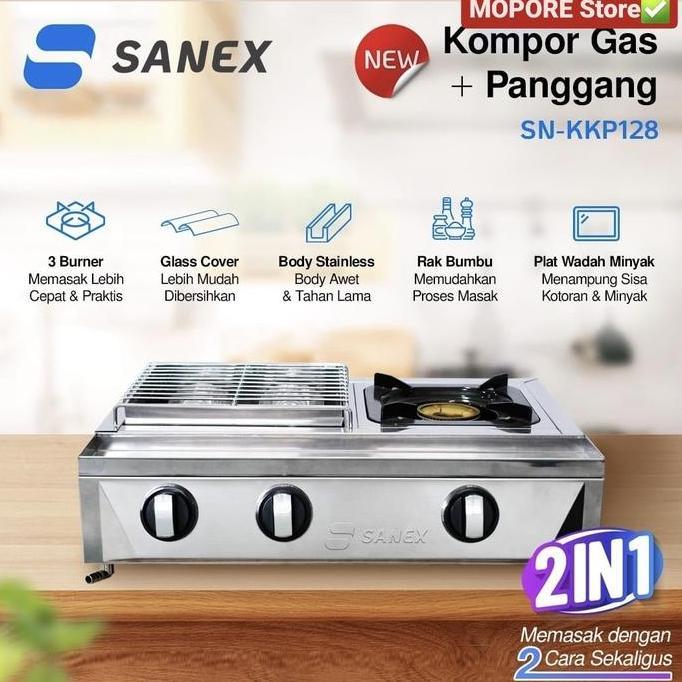 Kompor Gas Sanex 2 Tungku 2in1(Panggangan dan Kompor)