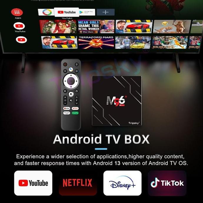 Tripsky Android Tv Box M96Plus, Digital Tv Box Set 4Gb+32Gb Rom Dengan Chip Rk331, Wifi 2.4G+5G, Blu