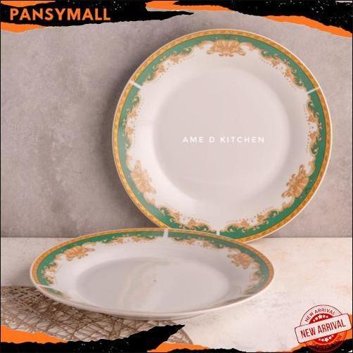 Super Sale Piring Ceper Keramik 10.5" Bulat Mahkota Hijau Winston