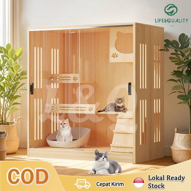 Kandang Rumah Kucing Tahan Gores Rumah Kucing Kayu Rumah Kucing Vila Kandang Pintu Kaca Kayu Solid T