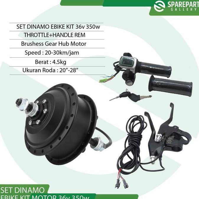 Set Ebike Kit Dinamo bldc 36v 350w, Throttle dan Handle rem