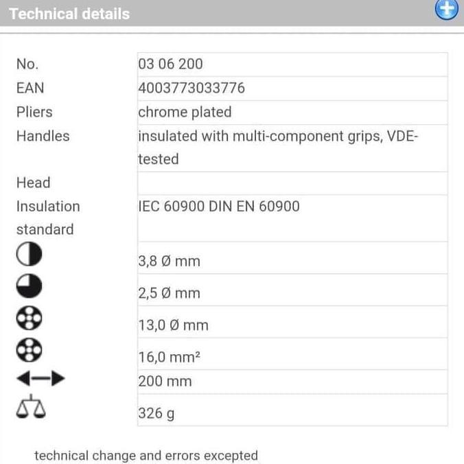 Tang Kombinasi Listrik 200 mm 03 06 200 KNIPEX Combination VDE Pliers [terbaik]
