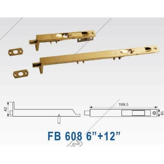 FLUSH BOLT DEKKSON FB 608 BR 24" SN Grendel Slot Pintu 24 Inch 60 Cm
