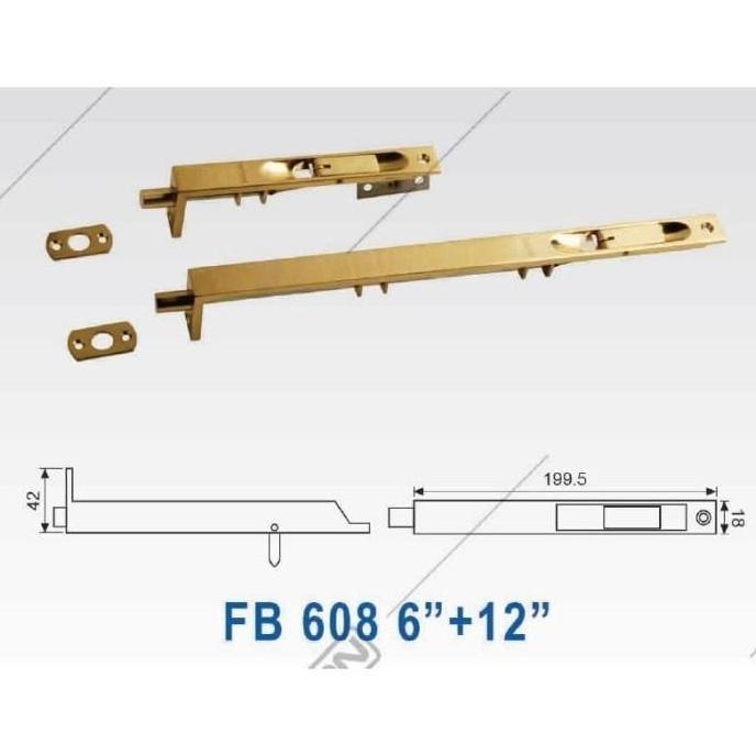 FLUSH BOLT DEKKSON FB 608 BR 18" SN PB AB Grendel Slot Pintu Dekson 18 Inch Kunigan Brass Coklat Ant