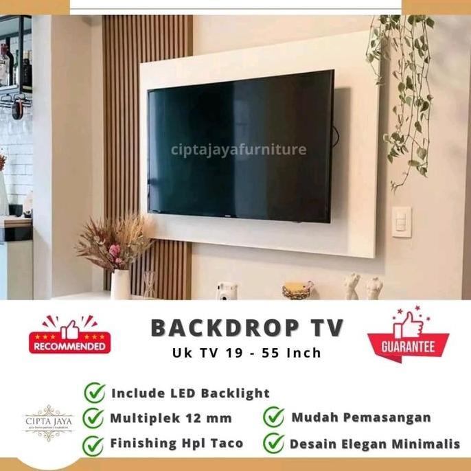 Backdrop Tv Minimalis Modern rak tv Marmer Furniture Kayu CO