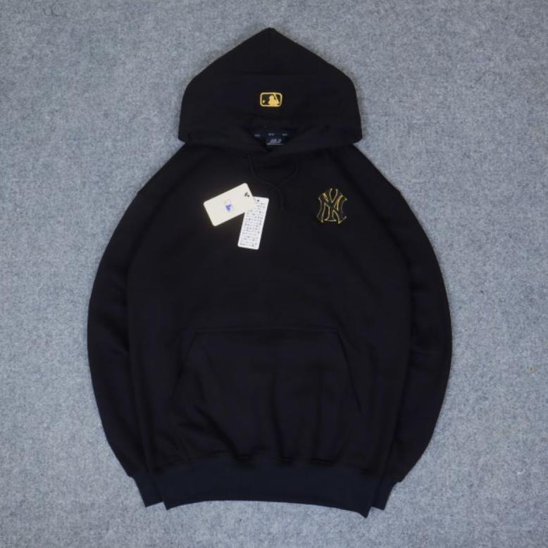 HOODIE MLB NY FULL BORDIR BLACK GOLD - JAKET SWEATER HOODIE JUMPER HYPEBEAST MLB NEW YORK LOGO BORDI