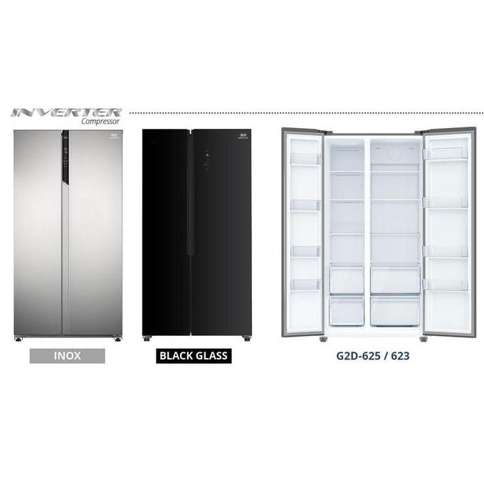 Promo Gea Kulkas 2 Pintu Side By Side G2D-623 - Inox