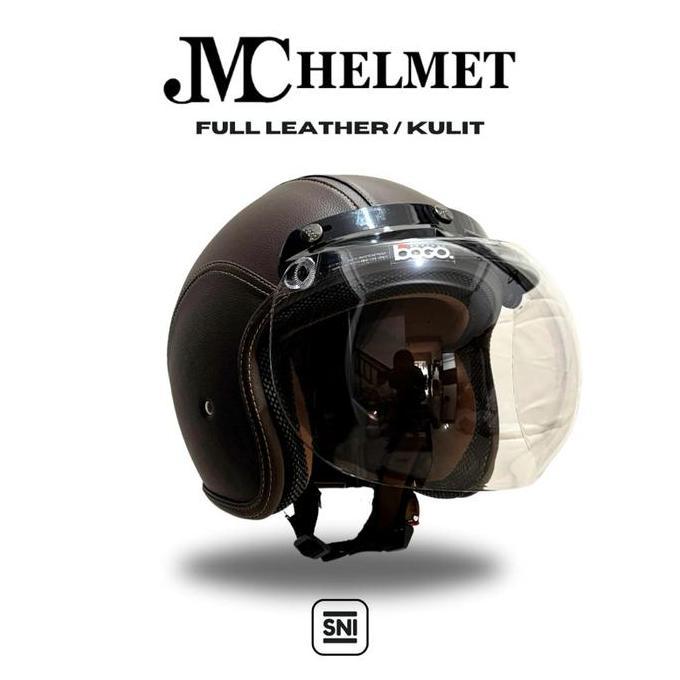 Helm Bogo Retro Dewasa Full Leather/ Kulit Cokelat Tua Menyeluruh With Kaca Bogo SNI PREMIUM