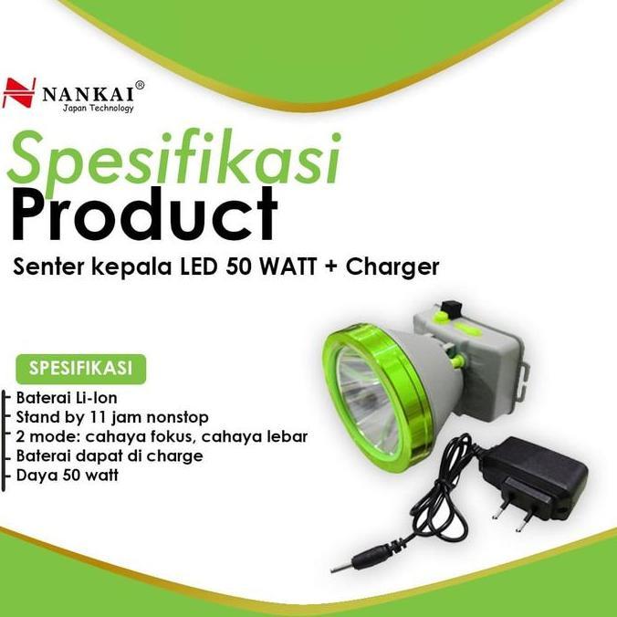 Diskon Senter Kepala Led 50 Watt + Charger
