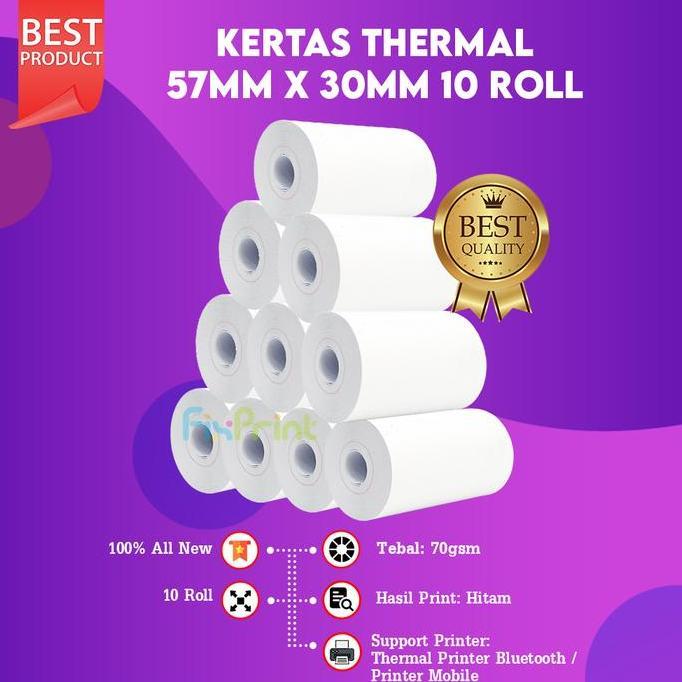 Kertas Thermal 57mm x 30mm 57 x 30 57x30 mm Struk Kasir Coreless 15Rol