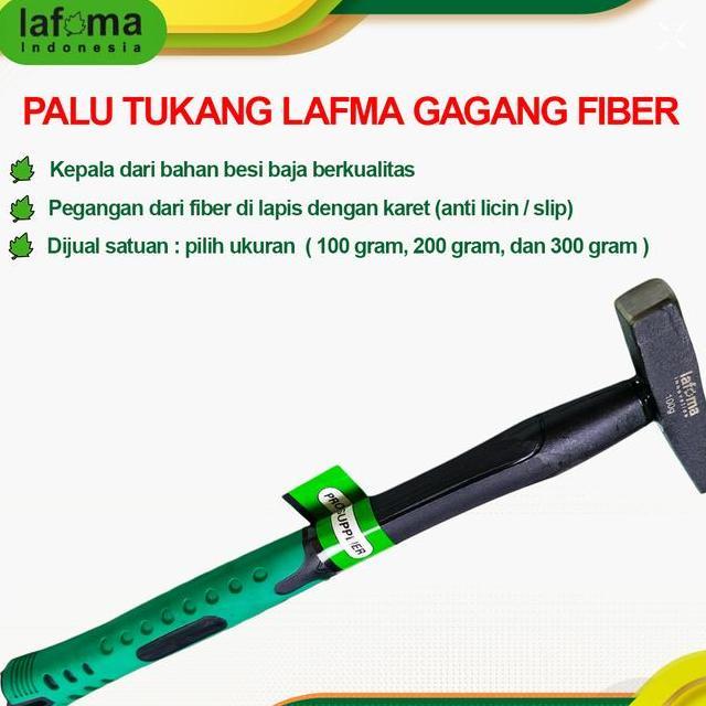 Lafma Palu Tukang Gagang Fiber 100 200 300 Gram Bahan Besi Baja Full Pegangan Karet Nyaman Palu Ring