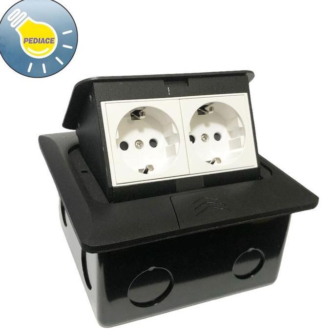 Stop Kontak Lantai Arde 2 Lubang Stop Kontak Tanam Flip Up Hitam