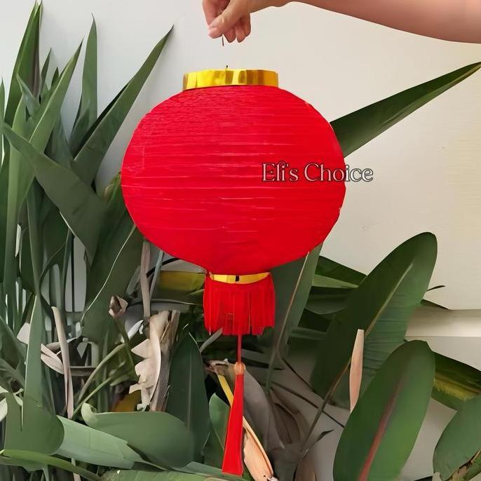 Lampion Kain Merah Motif Tulisan Mandarin Lampion Imlek Outdoor Tahan Air Premium