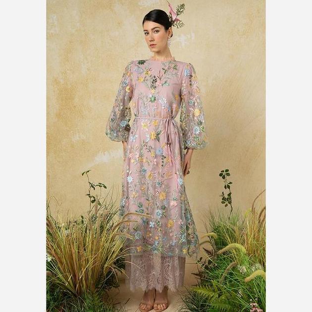 Zalia Flora Lace Flare Dress Wanita