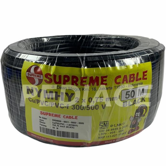 Kabel Listrik 2x0.75mm Serabut-Rambut (NYY/MHY) SUPREME 1 Rol (50M)