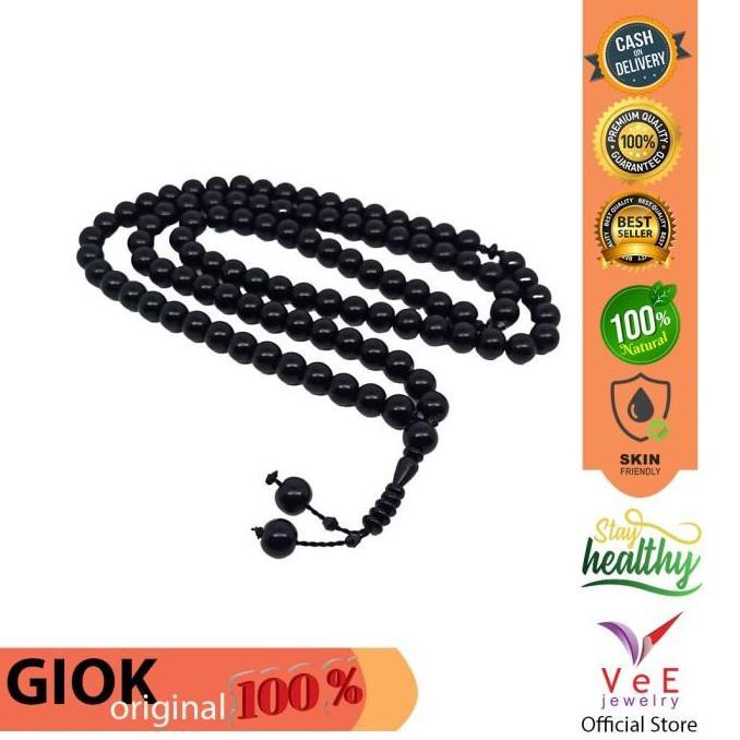 Tasbih 99 Butir Batu Giok Hitam Asli 2 Bandul 6Mm - Vee Kalung