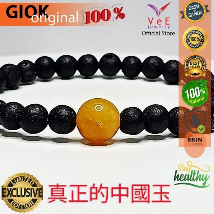 Gelang Tasbih 33 Butir Batu Giok Lava Hitam 6Mm Cina Asli - Vee