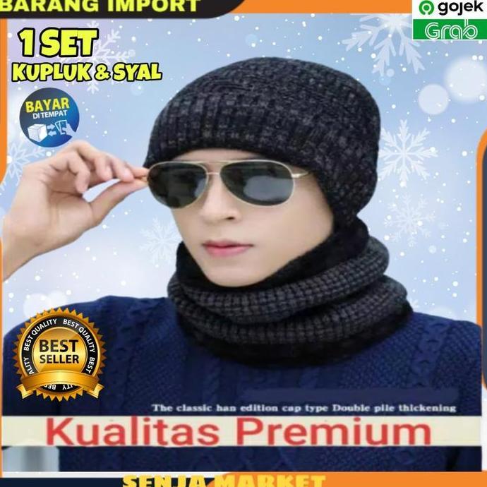 Topi Kupluk Syal Rajut tebal Musim Dingin Winter Scarf beanie hat pria cowok