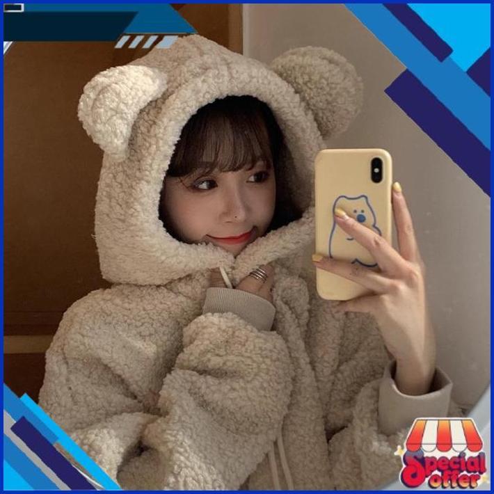 Ready Stock Kja-15 Jaket Luaran Wanita Import Korea Jepang Big Size Wol Bulu Kuping Beruang Winter M