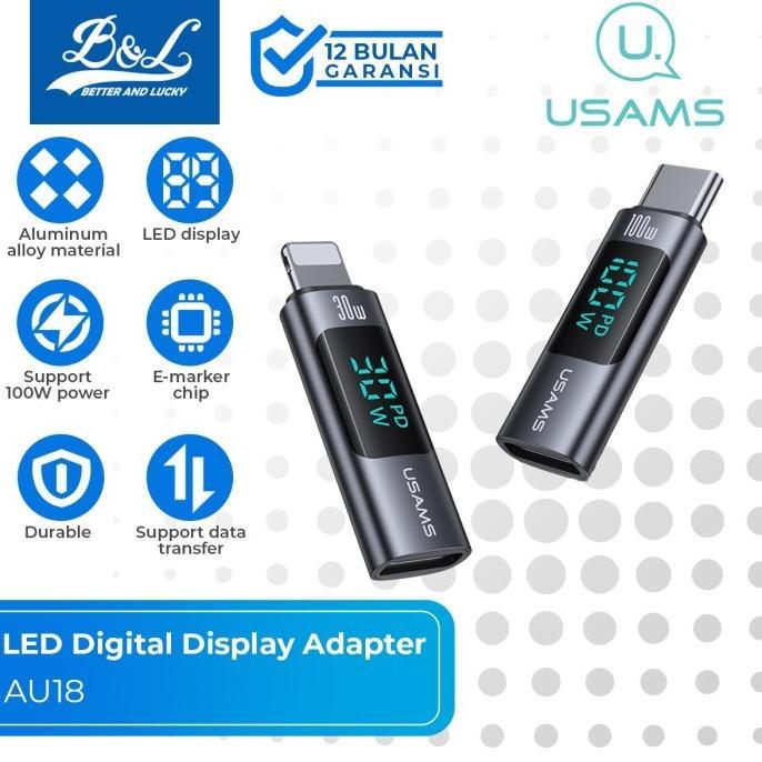 USAMS AU18 LED Display Adapter Female Type-C to Lightning/Type-C