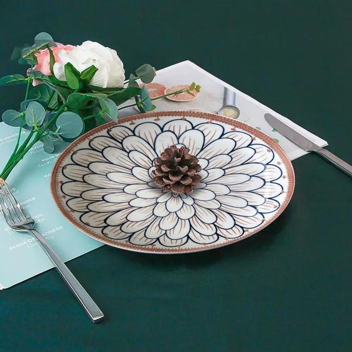 Piring Makan Satuan Keramik Vintage Jepang Modern Piring Keramik Motif / Piring Keramik Bulat Elegan