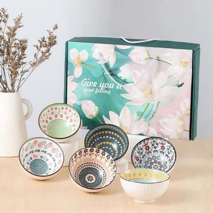 Mangkok Japanese Bowl Set Souvenir Mangkok Set Premium Peralatan Makan Porselen / Hampers Mangkok Se