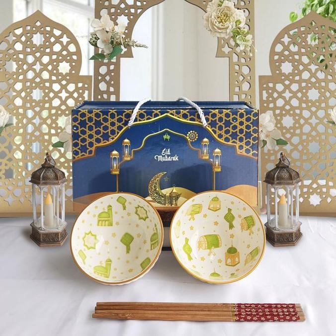 [MANGKOK LEBARAN] Set Hampers Mangkuk Keramik Lebaran / Gift Parcel EID Mangkok & Piring / Kado Souv
