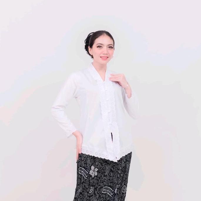 Baju Atasan Kebaya Encim Remaja&Dewasa SMA Seragam Kancing Renda Putih Wanita Panjang Dress Kerah