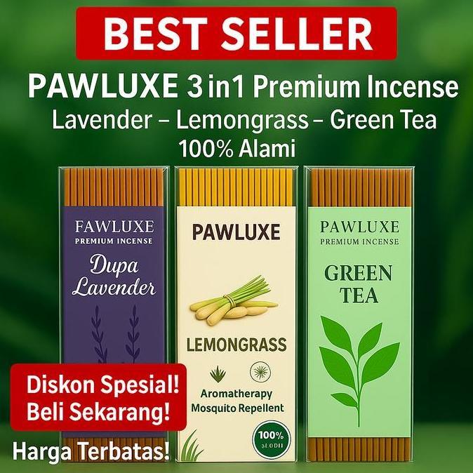 Terlaris Beli 3 Lebih Murah / Dupa Premium Aroma Terapi Pawluxe  / Dupa Aroma Lemon Grass - Green Te