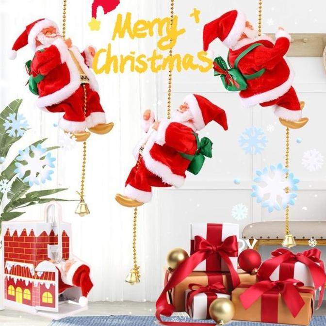 Boneka Santa Natal Gerak Elektrik Lampu Musik Joged Boneka Gerak Ornamen Hiasan Natal Natal Mainan H