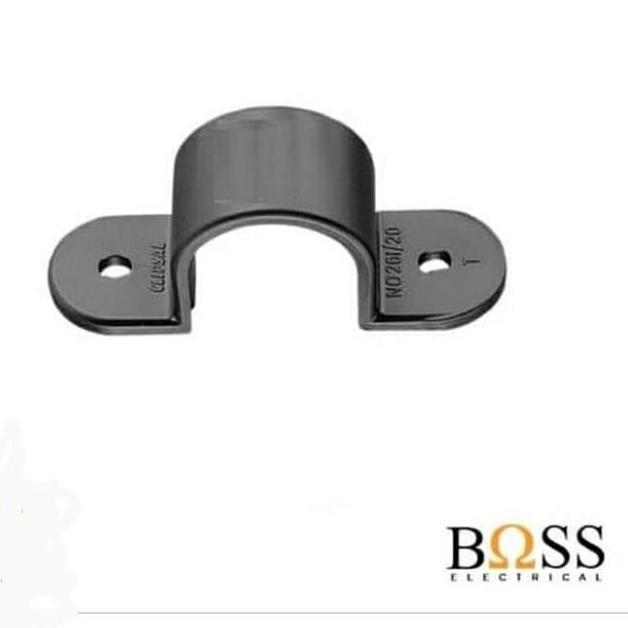 Klem clamp Pipa Listrik PVC Hitam Boss / Clipsal 20 mm 1 kantong 100