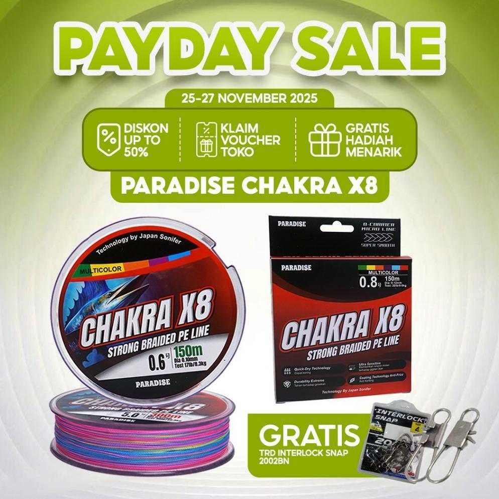PE Paradise Senar PE Chakra X8 150M-300M Multi Color Kuat, Licin, Anti Keriting, Tahan Tarikan & Ges