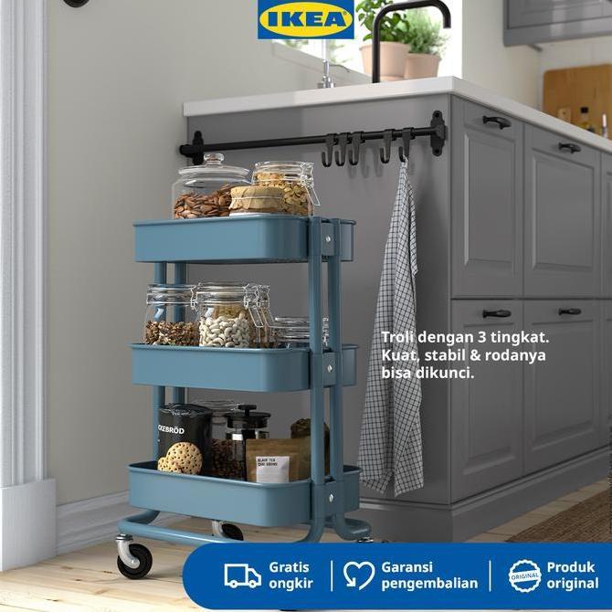 IKEA RASKOG Troli Dapur Serbaguna Abu-Biru 28x38x61cm