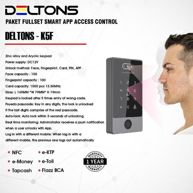 TERBARU Deltons Paket Smart Access Control Door K5F Face Recognition Akses Wajah Magnetic Lock RFID