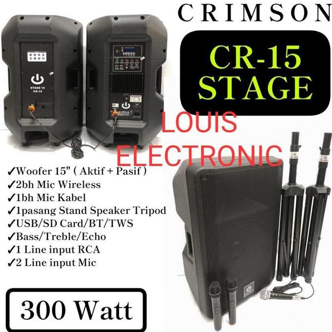 CRIMSON STAGE 15 Speaker Aktif + Pasif 15" komplit Stand Speaker & Mic