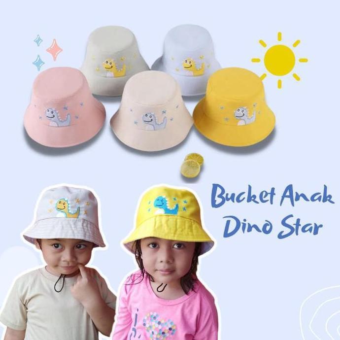 Topi Bucket Tali Anak Bordir Dino Star murah