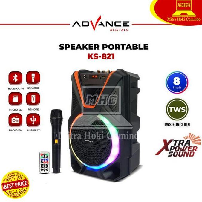 Speaker Bluetooth Music Karaoke Advance KS821 8 inch Free Mic KS-821