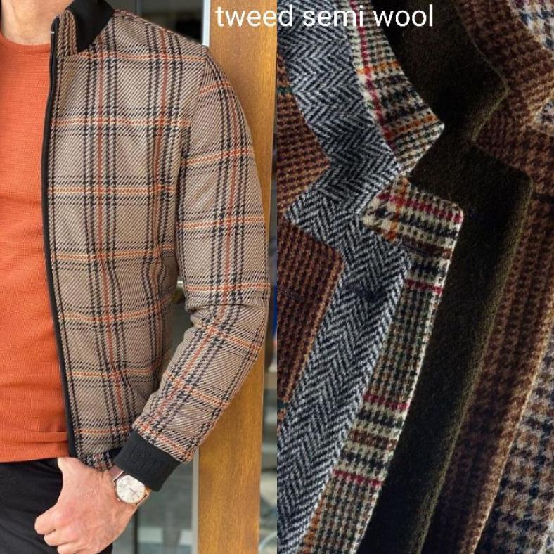 bahan kain tweed semi wool motif / kain tweed / kain semi wool