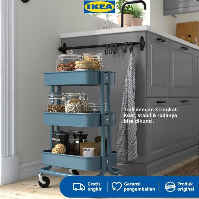 IKEA RASKOG Troli Dapur Serbaguna Abu-Biru 28x38x61cm .