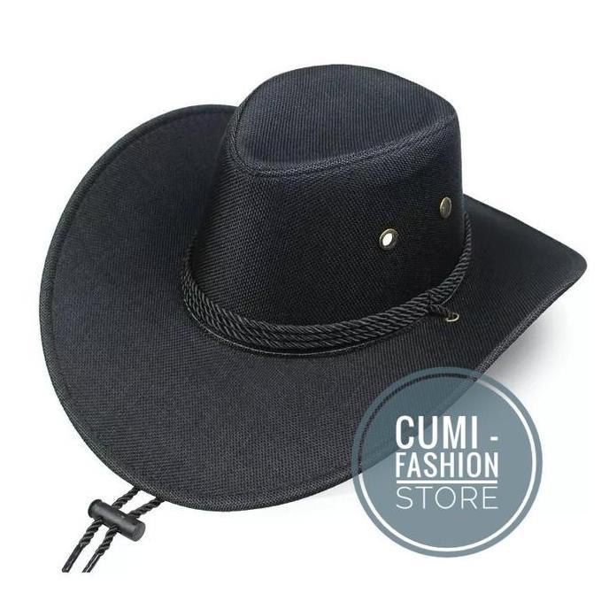 Topi Koboy Pria Wanita Topi Memancing Topi Koboy Polos Hitam