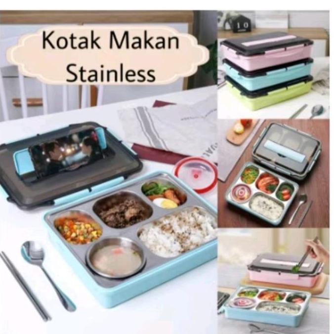 Terlaris Kotak Makan Lunch Box 1500Ml Kotak Bekal 4 Sekat Stainless & 1800 Ml Kotak Bekal 5 Sekat St